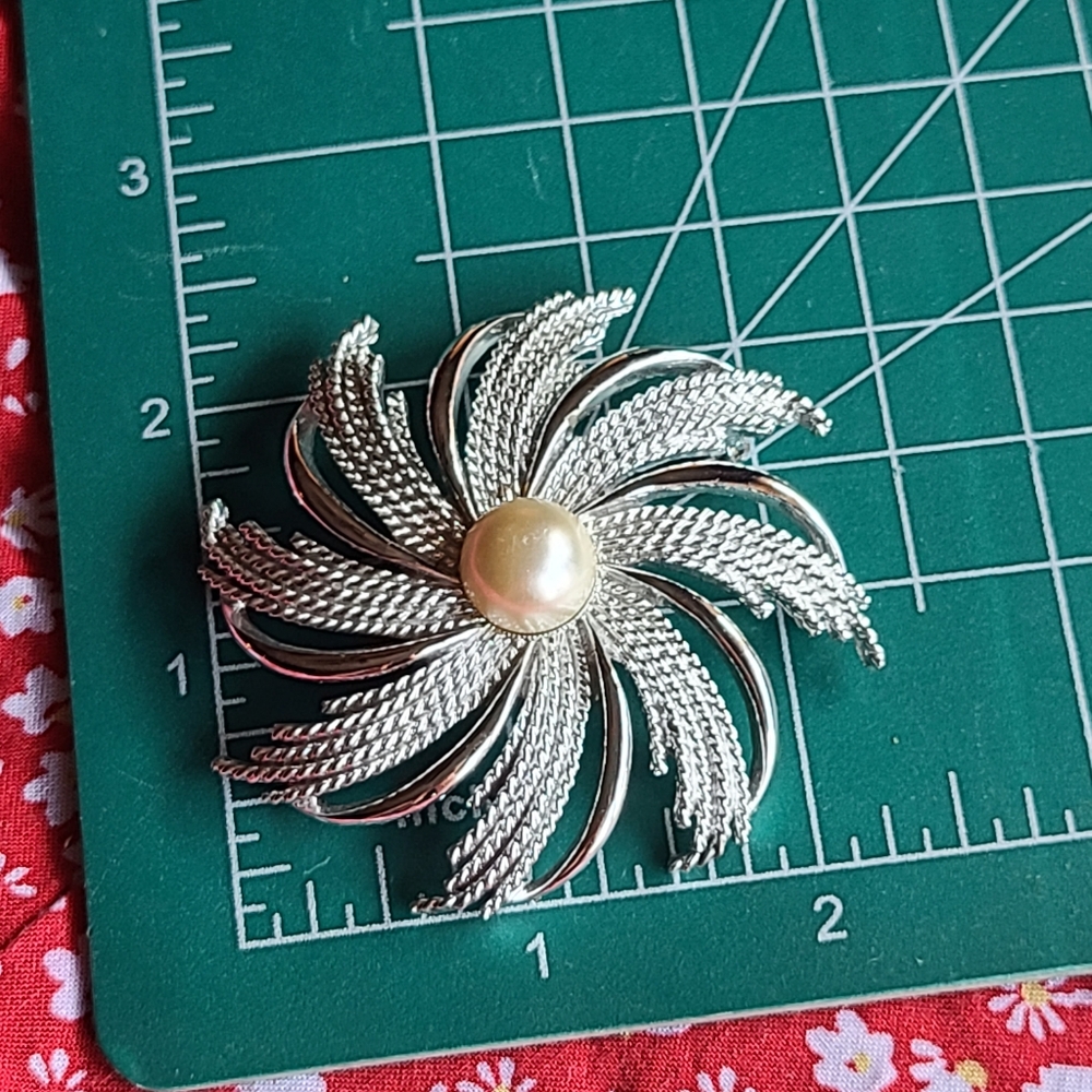 Sarah Coventry Silver and Pearl Swirl Brooch